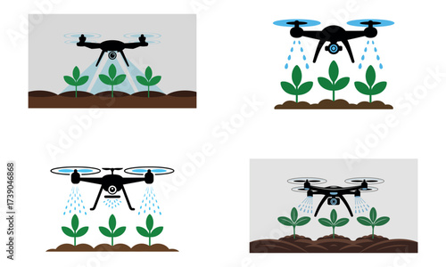 Agricultural drone watering plants smart farming vector illustration
