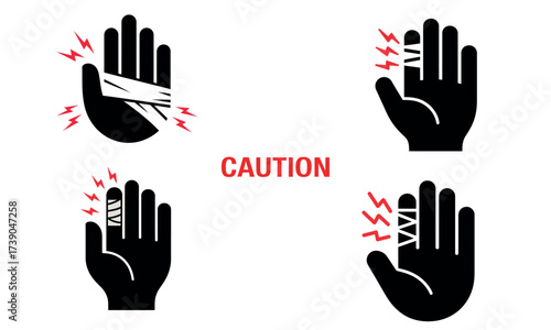 Hand injury caution warning safety hazard vector illustration
