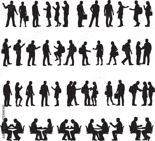 Diverse Silhouettes of People in Various Poses and Interactions