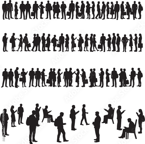 Silhouettes of diverse people in various poses and groups