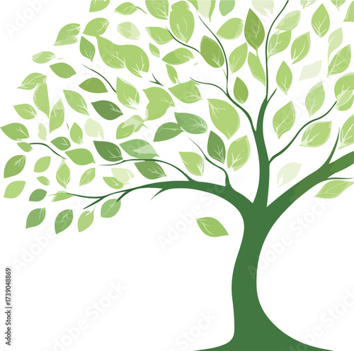 Stylized illustration of a tree with leaves dissolving into the air on a white background