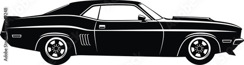 Classic black muscle car isolated on white background, a symbol of american automotive history and power