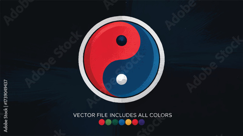 A minimalist yin-yang symbol in a white circular border against a black background. 