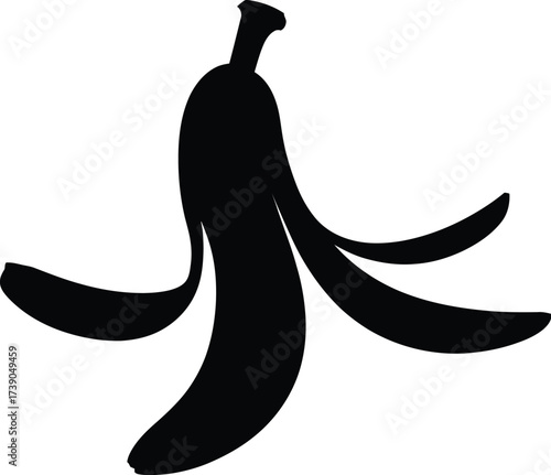 Banana Peel Silhouette Against White Background Abstract Graphic Representation of Waste and Debris with Minimalist Design and Conceptual Art