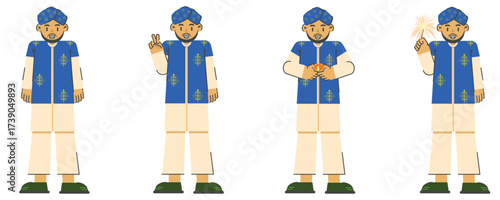 4 Happy Indian Male Characters Vector Illustration Pack. Dynamic and trendy collection capturing the joy of the Festival of Lights (Diwali). Ideal for educational or authentic marketing material.