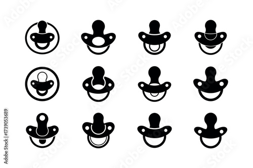 Pacifier Icon Vector Illustration – Baby Soother Symbol Set for Newborn and Childcare Design