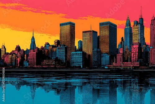 pop art style skyscraper illustration