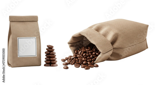 Gourmet Coffee Bag Collection isolated on transparent background