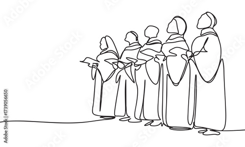 Line Drawing of a Choir Singing Together