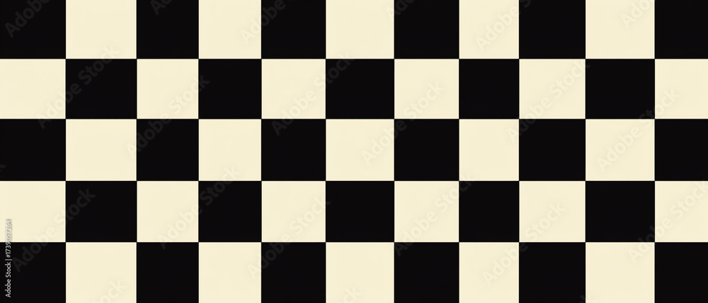 Fototapeta premium Black and cream checkered pattern with alternating squares arranged in rows and columns, creating a visually striking and classic geometric design