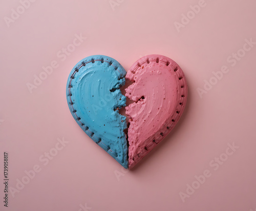 Broken heart healing and recovery, emotional pain conceptual illustration, minimal pastel art
