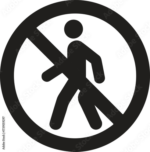 No Walking Prohibited Sign on transparent Background. Stop symbol. Prohibitory traffic warning sign. No walking, people forbidden icon.
