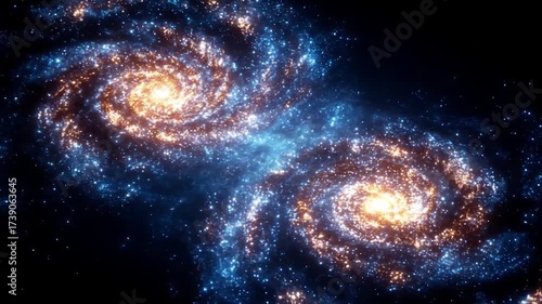 Two spiral galaxies in deep space illuminated with brilliant light