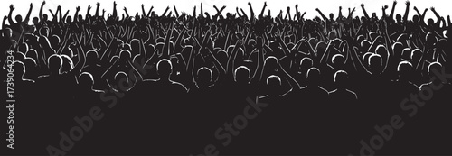 Massive Crowd Silhouette with Raised Hands at a Music Concert or Sporting Event | Dynamic Vector Graphic of Excited Audience Cheering and Celebrating Performance