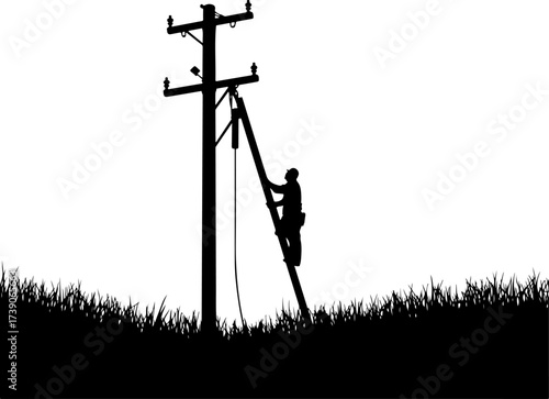 silhouette of a lineman working on an electrical
