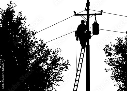 silhouette of a lineman working on an electrical