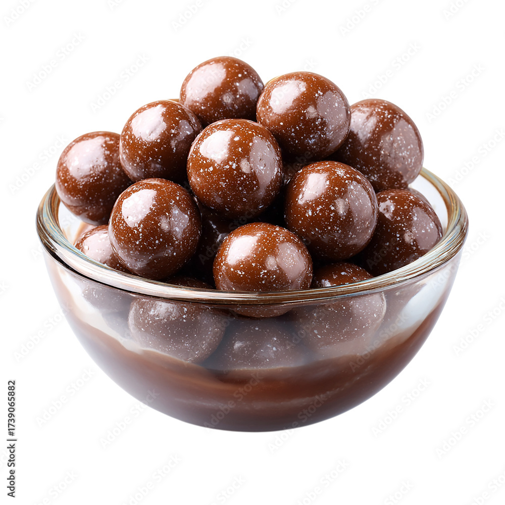Obraz premium Chocolate Malt Balls in a bowl. isolated on transparent background
