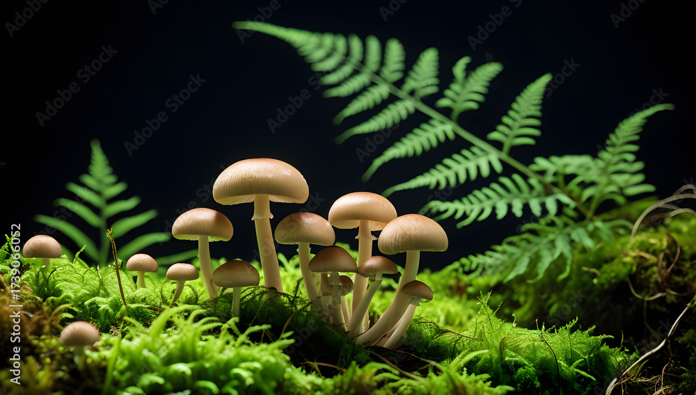 Fototapeta premium Mushrooms growing in the forest grass