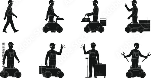 Human and robot silhouettes, automation illustration, robotics in labor artwork, future of wor