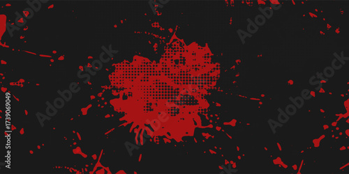 Vector blood splatter texture with red ink drops and splashes on a transparent background. Grunge pattern featuring realistic drips, stains, and spatter for a horror or Halloween design.
