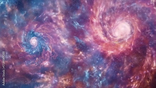 Vibrant cosmic swirls abstract space art in deep blues and reds