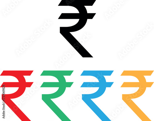 Colorful indian rupee icon set in different colors . India currency icon . Rupee icon . Vector