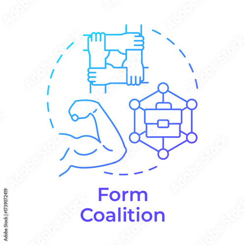 Form coalition blue gradient concept icon. Building influential group. Kotter change management model. Round shape line illustration. Abstract idea. Graphic design. Easy to use in presentation