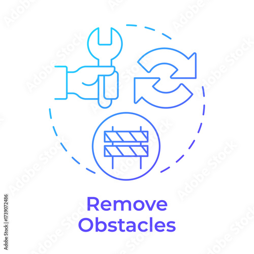 Remove obstacles blue gradient concept icon. Barriers for progress. Kotter change management model. Round shape line illustration. Abstract idea. Graphic design. Easy to use in presentation