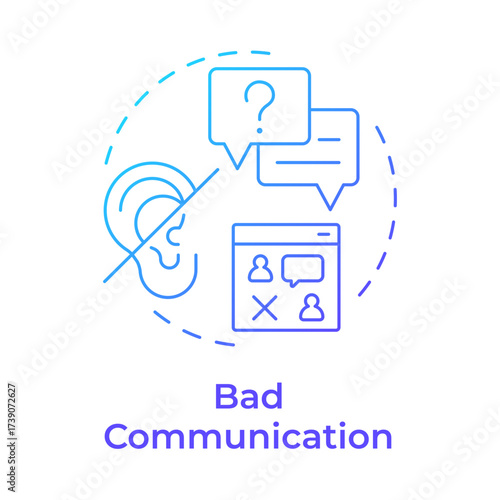 Bad communication blue gradient concept icon. Cause of confusion, rumors and mistrust. Barrier to change. Round shape line illustration. Abstract idea. Graphic design. Easy to use in presentation
