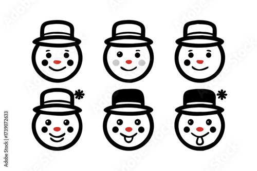 Set of six snowman head icons