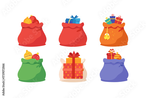 Colorful santa bags for christmas design