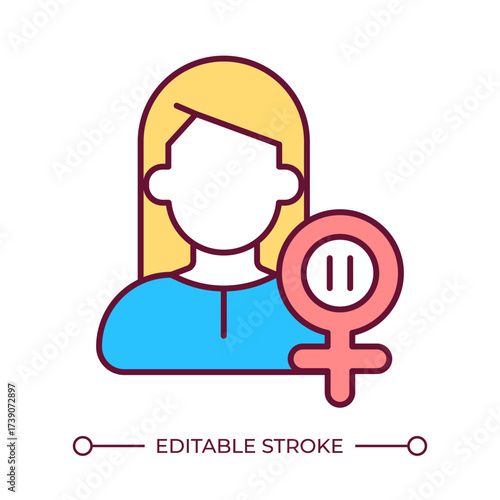 Menopause line color icon. Mature stage of femininity. Reproductive health support. Gynecological diagnostic. Periods stop. Isolated vector illustration. Flat colorful symbol design. Editable stroke