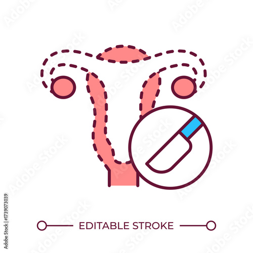 Hysterectomy line color icon. Surgical procedure to remove uterus. Cause of menopause. Gynecological procedure. Isolated vector illustration. Flat colorful symbol design. Editable stroke
