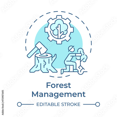 Forest management soft blue concept icon. Tree planting, illegal logging. Ecosystem preservation. Round shape line illustration. Abstract idea. Graphic design. Easy to use in brochure, booklet