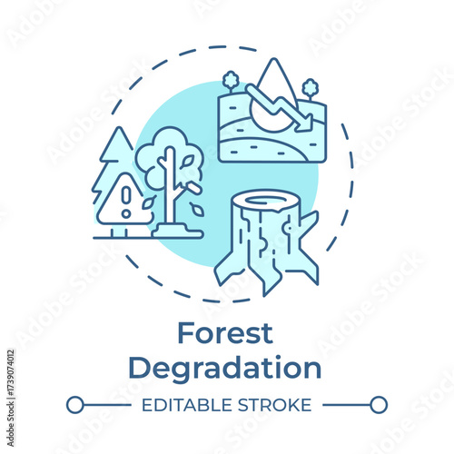 Forest degradation soft blue concept icon. Water pollution, deforestation. Climate change, illegal logging. Round shape line illustration. Abstract idea. Graphic design. Easy to use in booklet