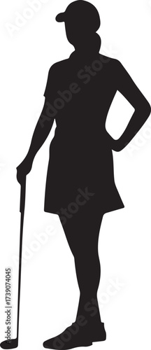 Dynamic black silhouette of a woman golfer in action representing sport and athleticism