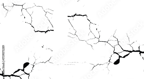 Cracks on the concrete wall. Cracks isolated on white background. Texture for overlay.  Wall Background. For designers to apply texture cracks to objects.