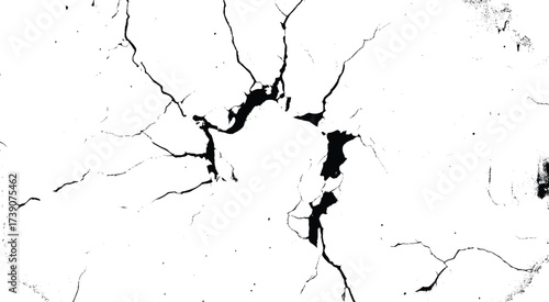 Cracks on the concrete wall. Cracks isolated on white background. Texture for overlay.  Wall Background. For designers to apply texture cracks to objects.