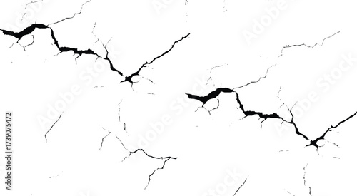 Cracks in the concrete wall isolated on white background. Abstract Overlay. Wall Background. For designers to apply texture cracks to objects.