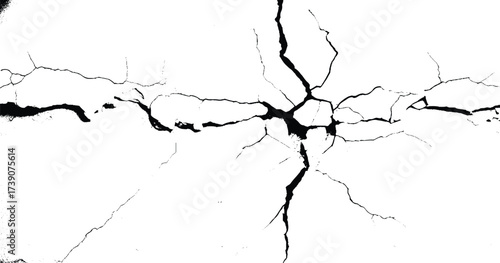 Cracks in the concrete wall isolated on white background. Abstract Overlay. Wall Background. For designers to apply texture cracks to objects.
