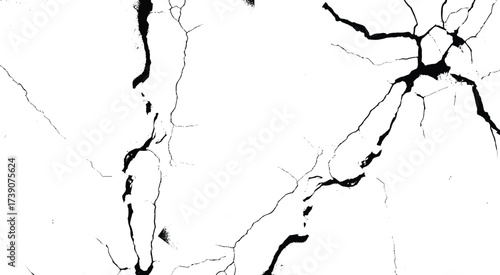 High-Quality Vector Texture with Cracks and Fractures from Earthquake Damage on Land, Floor, and Wall Surfaces in Black, White, and Grey, Ideal for Natural Disaster Simulations and Distressed Crack
