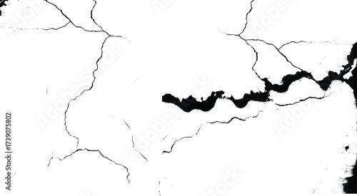 High-Quality Vector Texture with Cracks and Fractures from Earthquake Damage on Land, Floor, and Wall Surfaces in Black, White, and Grey, Ideal for Natural Disaster Simulations and Distressed Crack