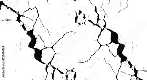Cracked wall. Damage surface crack and fissure in ground, concrete, crevices from disaster silhouette breaks on land surface from earthquake isolated on white background. Broken ground 

