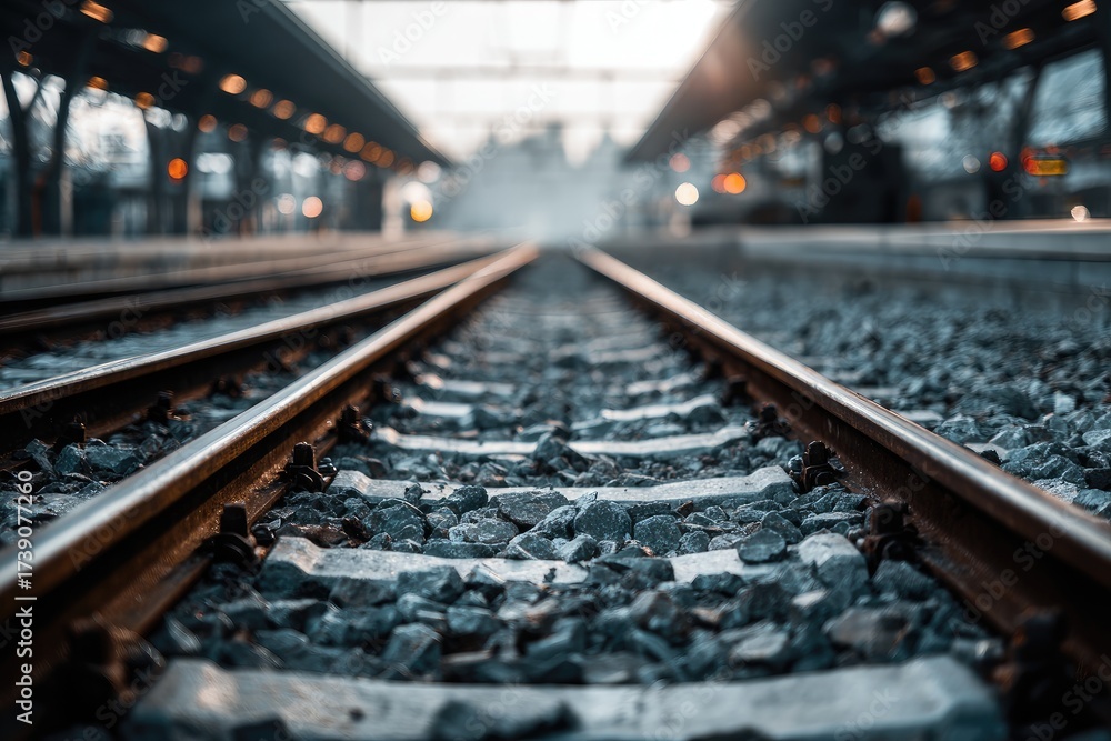 Fototapeta premium Train tracks extending into a station