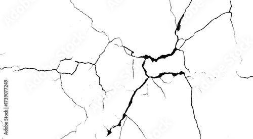 Cracked wall. Damage surface crack and fissure in ground, concrete, crevices from disaster silhouette breaks on land surface from earthquake isolated on white background. Broken ground