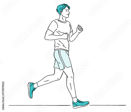 走る男性の線画イラスト,ランニング,ジョギング,スポーツ,健康