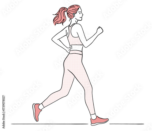 走る女性の線画イラスト,ランニング,ジョギング,スポーツ,健康,フィットネス
