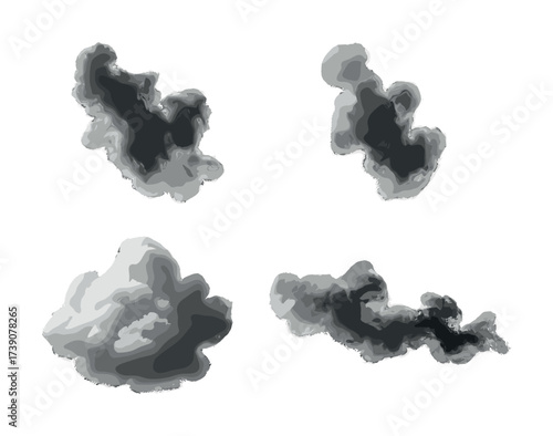 Vector Abstract black and grey smoke shapes on white background