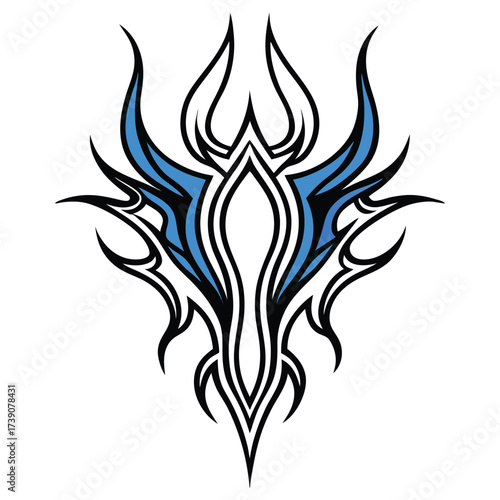Tribal flame tattoo design with blue accents energetic abstract symbol of power strength and fiery spirit adorning skin