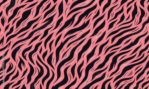 Slika na platnu Pink tiger striped animal skin texture background pattern vector illustration, perfect for wallpapers, fabrics, stylish prints, and decorative art